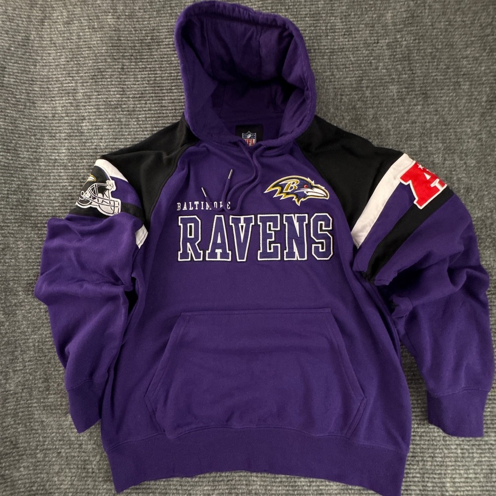 G-III Baltimore Ravens Hoodie Men's L NFL Purple Embroidered Sleeve Patches